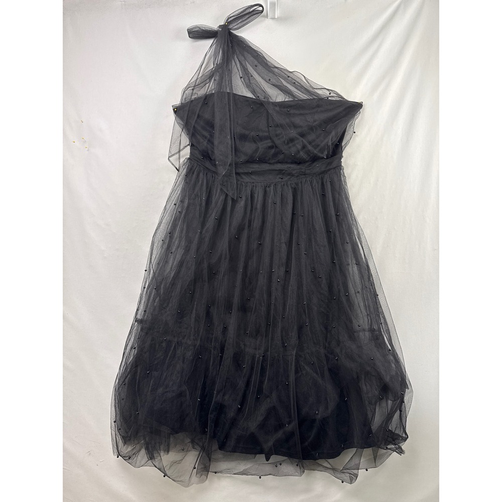 Arula Tulle Dress Women C Black One Shoulder Pearl Embellished Smocked PLD46506